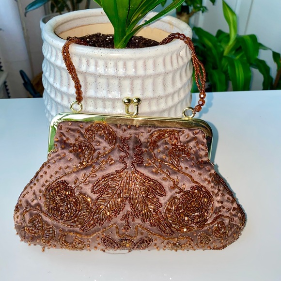 La Regale Vintage Brown Beaded Small Purse - Picture 2 of 7